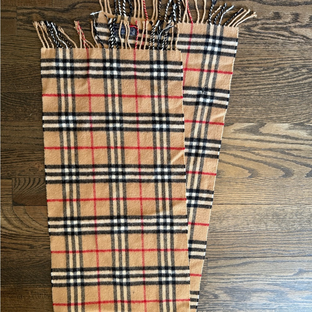 Burberry Tan Plaid Wool Scarf